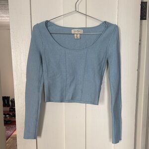 Jessica Simpson Light Blue Ribbed Scoop Neck Cropped Top